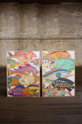 SET OF TWO COLORFUL FISH WITH GOLD FRAME ACRYLIC PAINTING