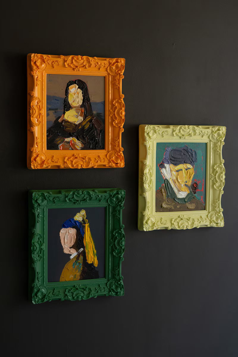 SET OF THREE FRAMED ACRYLIC PORTRAIT PAINTINGS