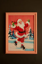 Framed Ice Skating Santa Painting
