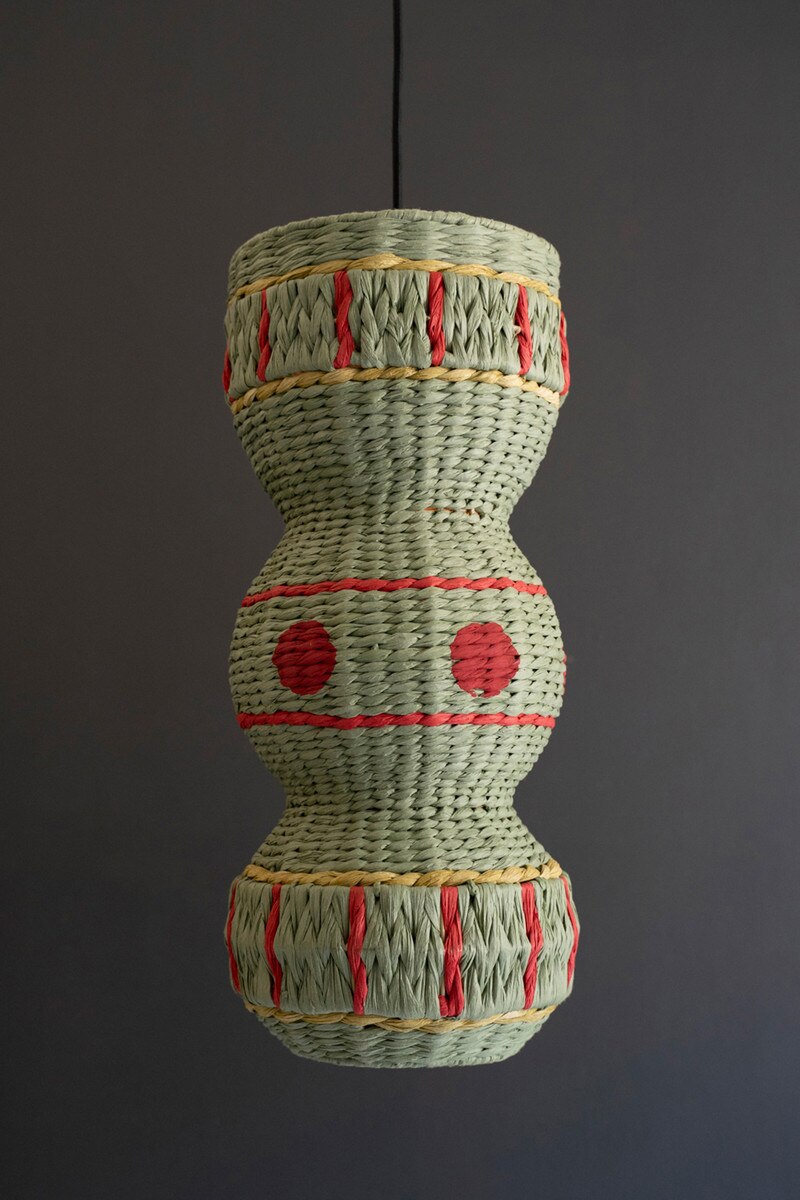 Sage Green Recycled Paper Rope and Iron Pendant Light