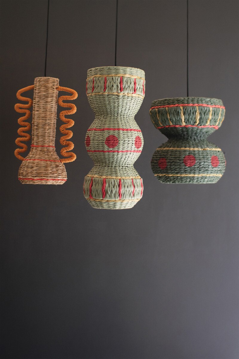 Sage Green Recycled Paper Rope and Iron Pendant Light