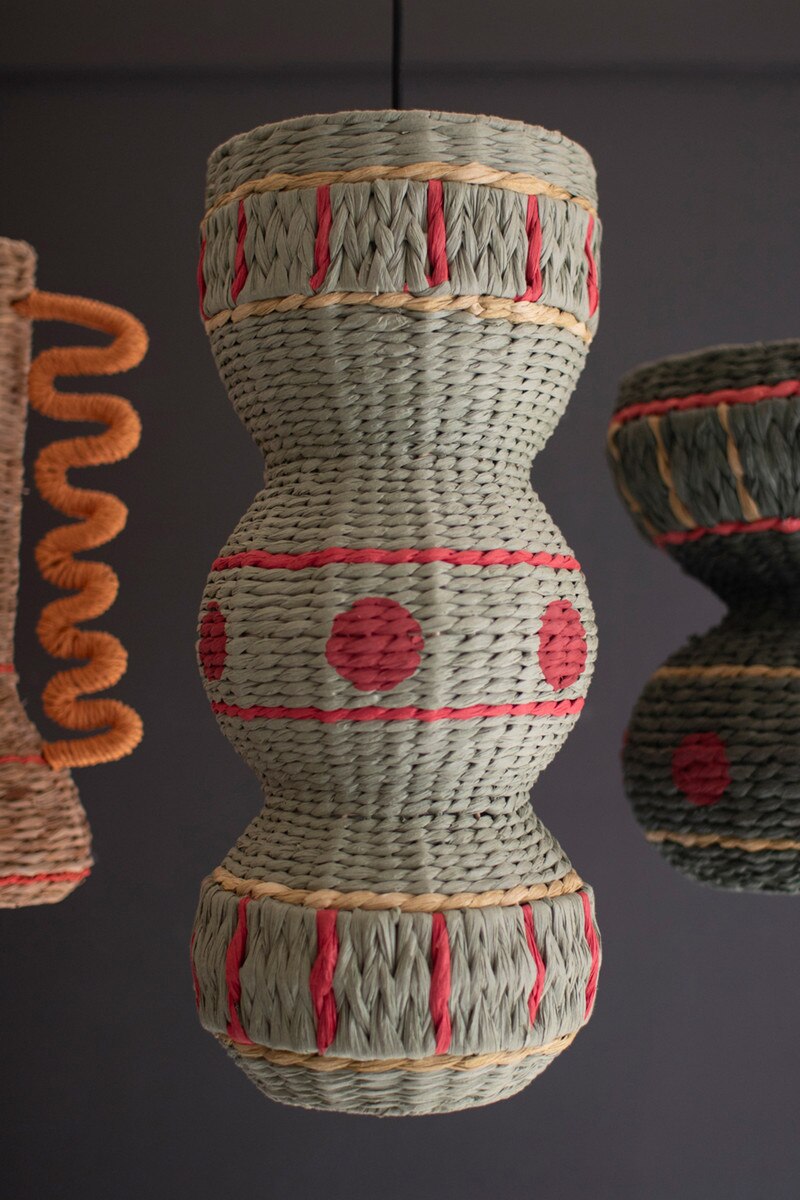 Sage Green Recycled Paper Rope and Iron Pendant Light