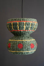 Dark Green Recycled Paper Rope and Iron Pendant Light