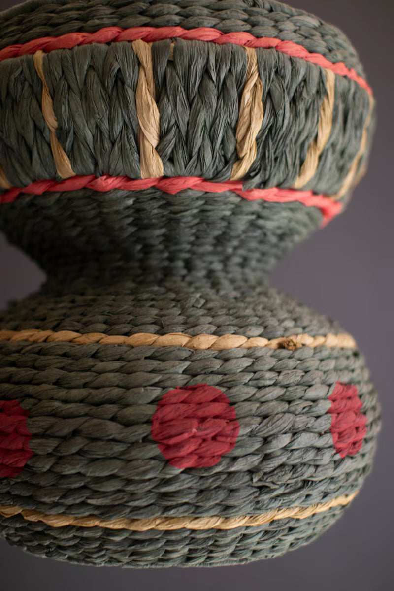 Dark Green Recycled Paper Rope and Iron Pendant Light