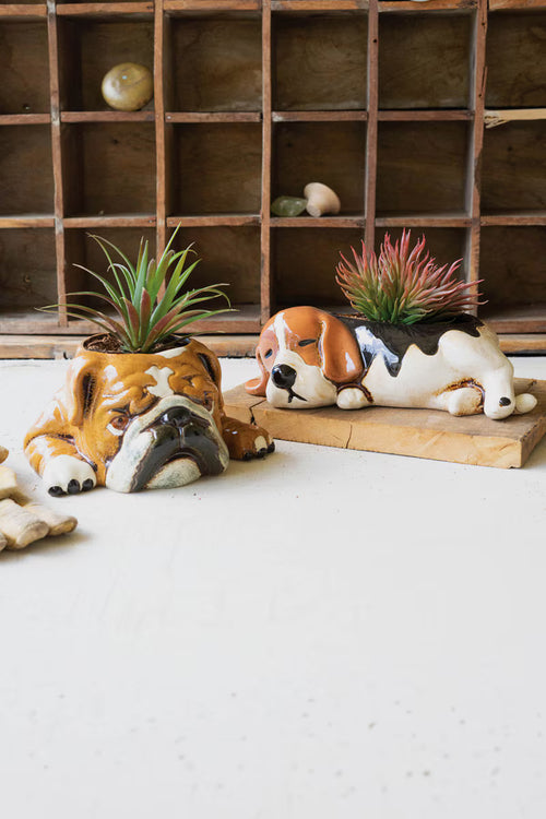 CERAMIC BULLDOG PLANTER