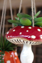 SET OF TWO CERAMIC TOADSTOOL HANGING PLANTERS