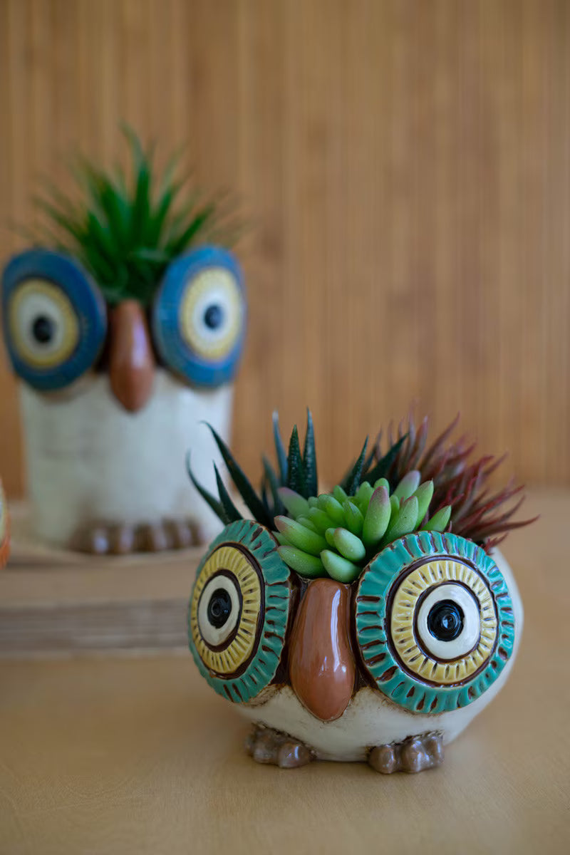 SET OF THREE CERAMIC OWL PLANTERS