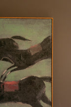 Framed Four Runaway Race Horses Painting