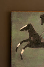 Framed Four Runaway Race Horses Painting