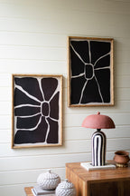 Set of 2 Black and White Framed Abstract Prints Under Glass