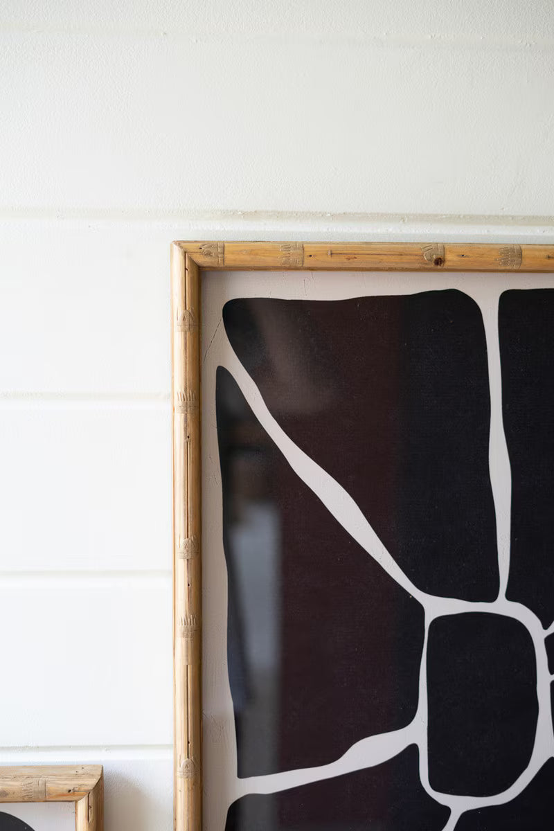 Set of 2 Black and White Framed Abstract Prints Under Glass