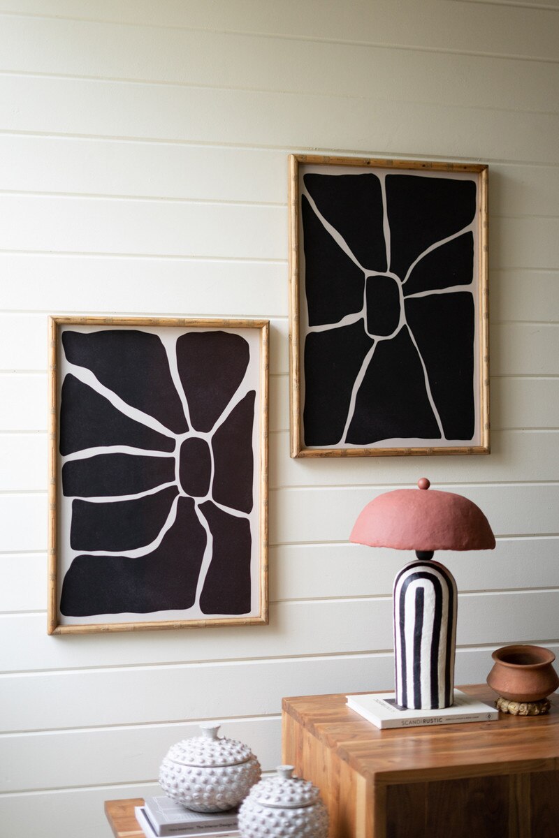 Set of 2 Black and White Framed Abstract Prints Under Glass