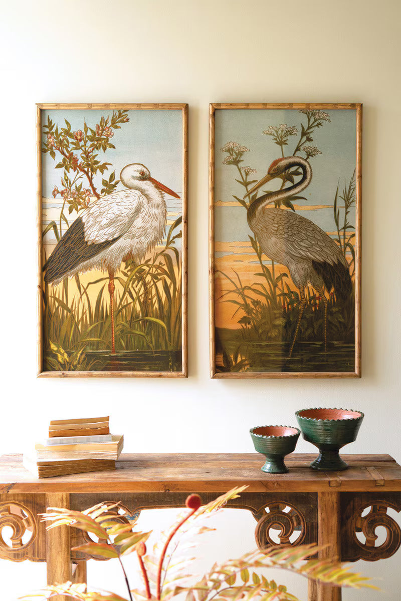 SET OF TWO FRAMED HERON PRINTS UNDER GLASS