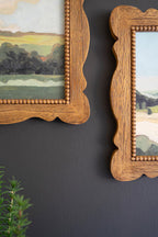 SET OF TWO NATURAL WOOD FRAMED LANSCAPE ACRYLIC PAINTINGS