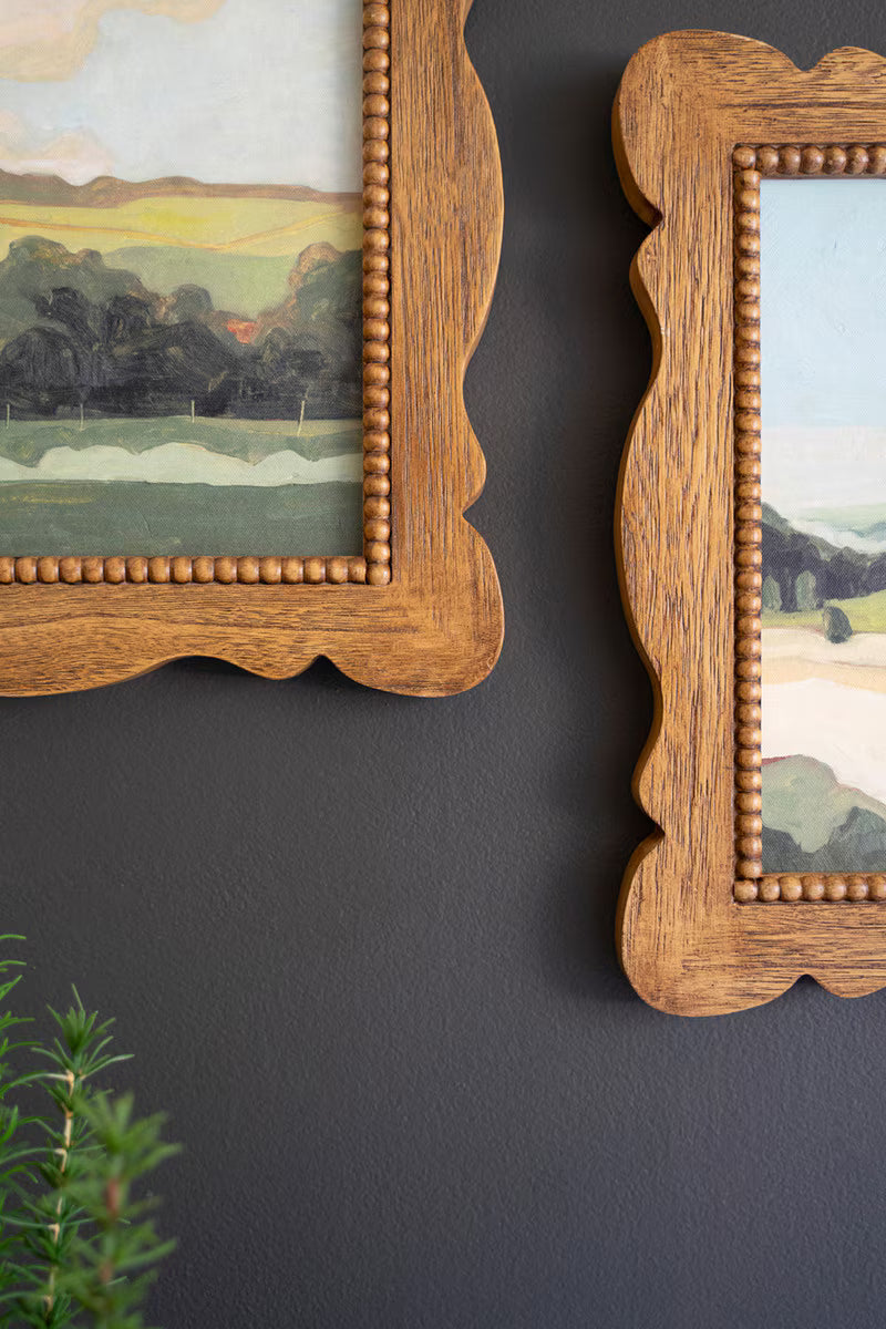 SET OF TWO NATURAL WOOD FRAMED LANSCAPE ACRYLIC PAINTINGS