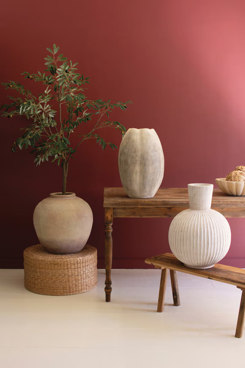 TALL STONE COMPOSITE FLUTED BULB VASE