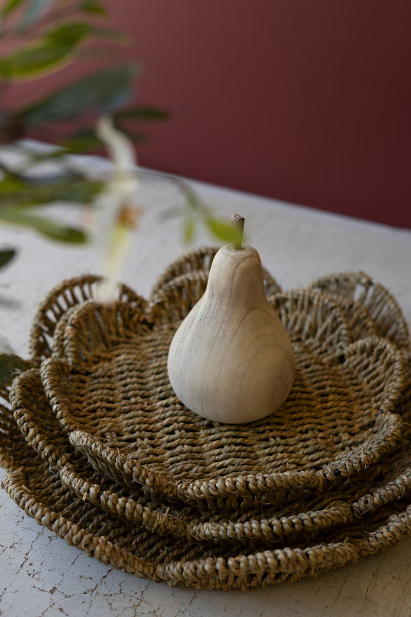 SET OF THREE FLOWER SHAPED WOVEN SEAGRASS TRAYS