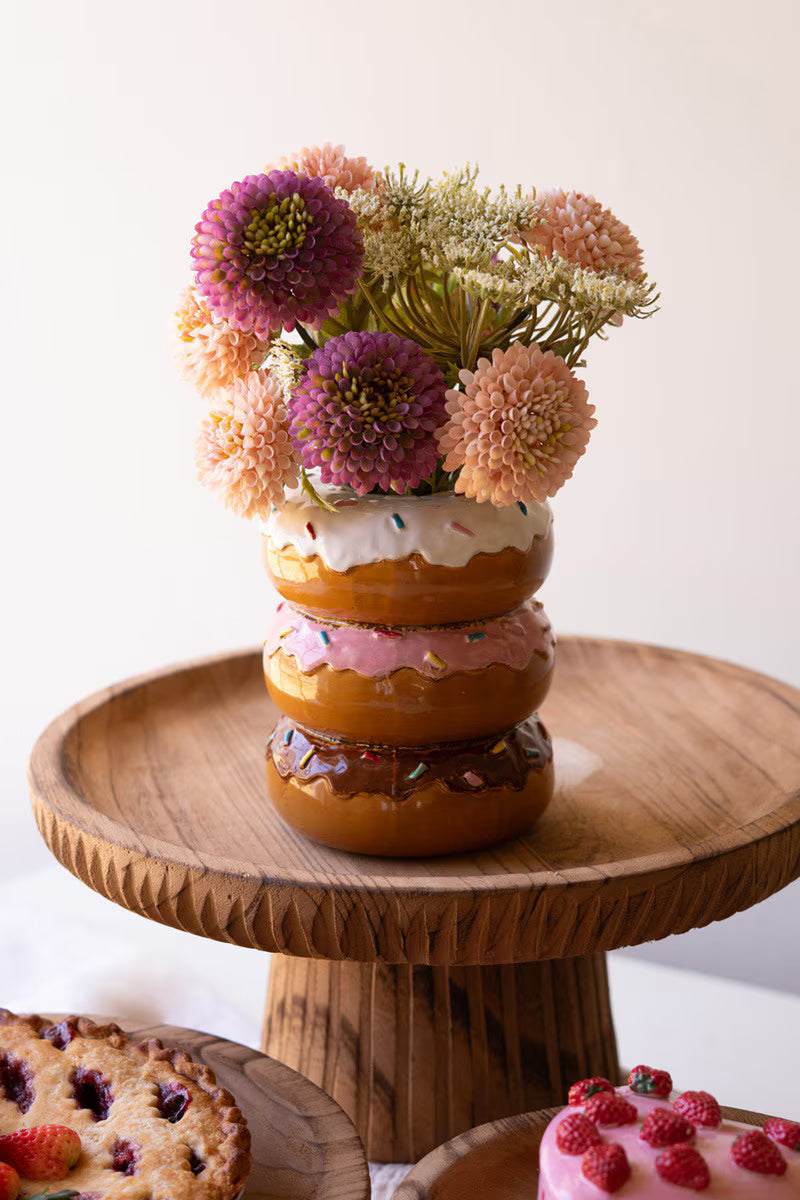 SET OF THREE ETCHED WOOD SERVING STANDS