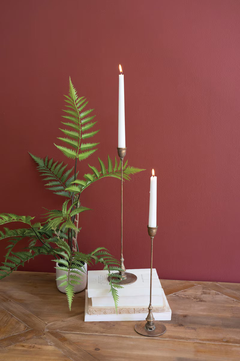 SET OF TWO TALL ANTIQUE BRASS TAPER CANDLE HOLDERS