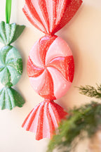 Set of 2 Large Painted Metal Colorful Christmas Candy Ornaments