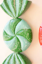 Set of 2 Large Painted Metal Colorful Christmas Candy Ornaments