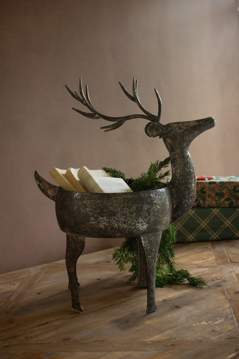 RUSTIC METAL REINDEER PLANTER