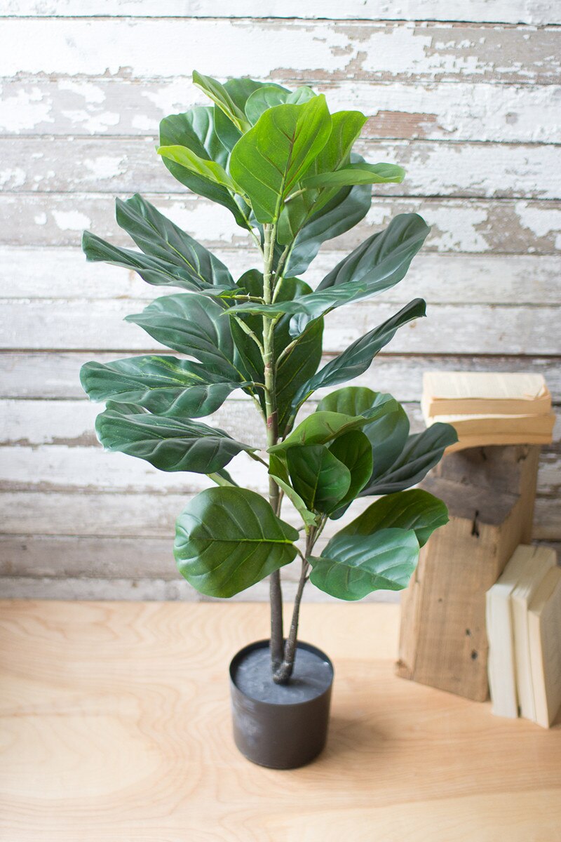 Artificial Potted Fiddle Leaf Fig In Black Plastic Pot