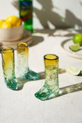 RECYCLED GLASS BOOT SHOT GLASS - BLUE AND AMBER