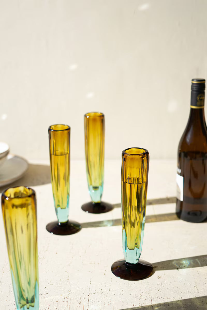 RECYCLED FLUTED CHAMPAGNE GLASS - BLUE AND AMBER