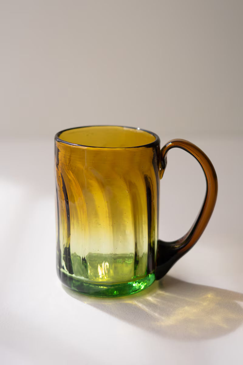 Recycled Fluted Amber Glass Mug with Handle
