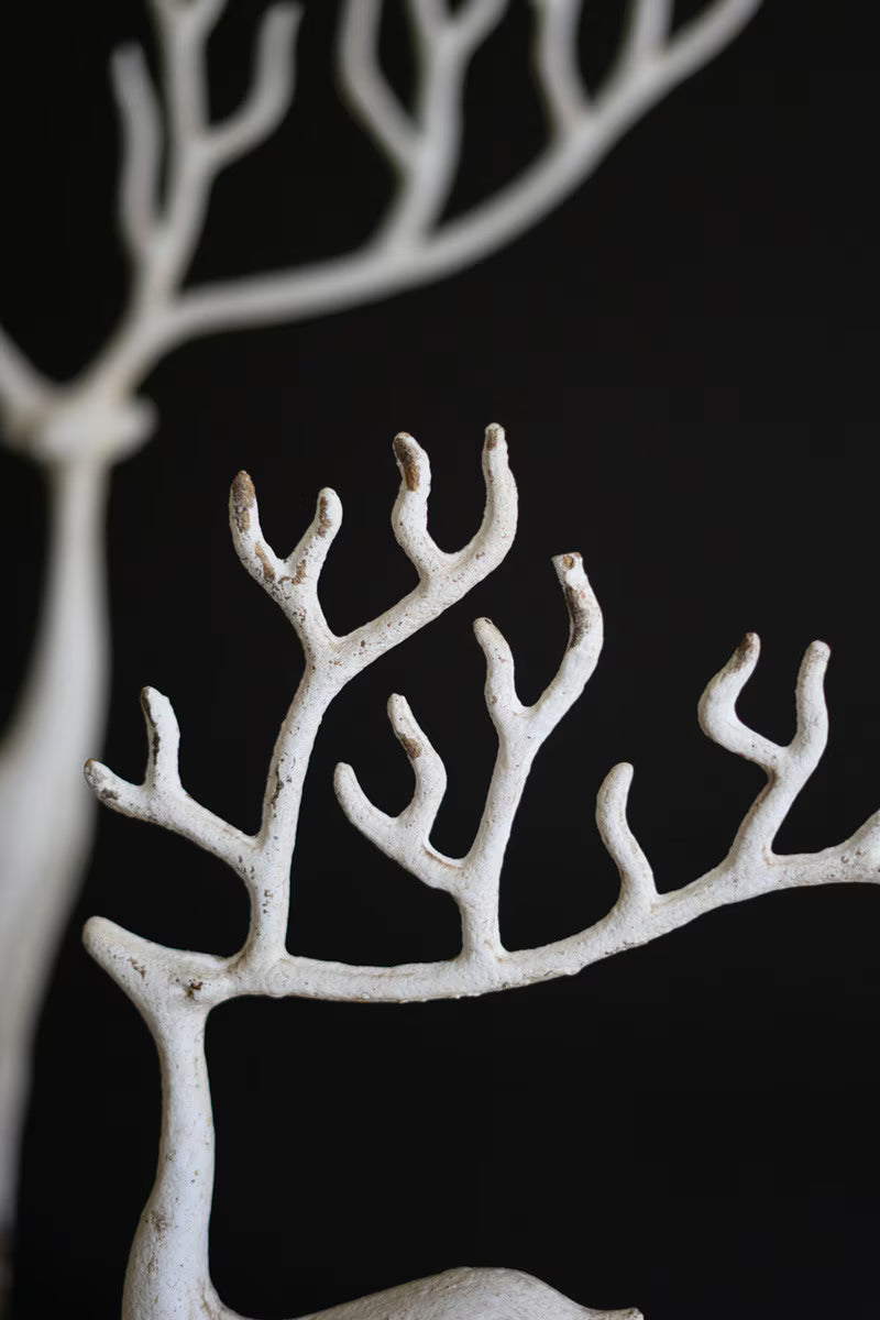 SET OF TWO WHITE CAST IRON DEER