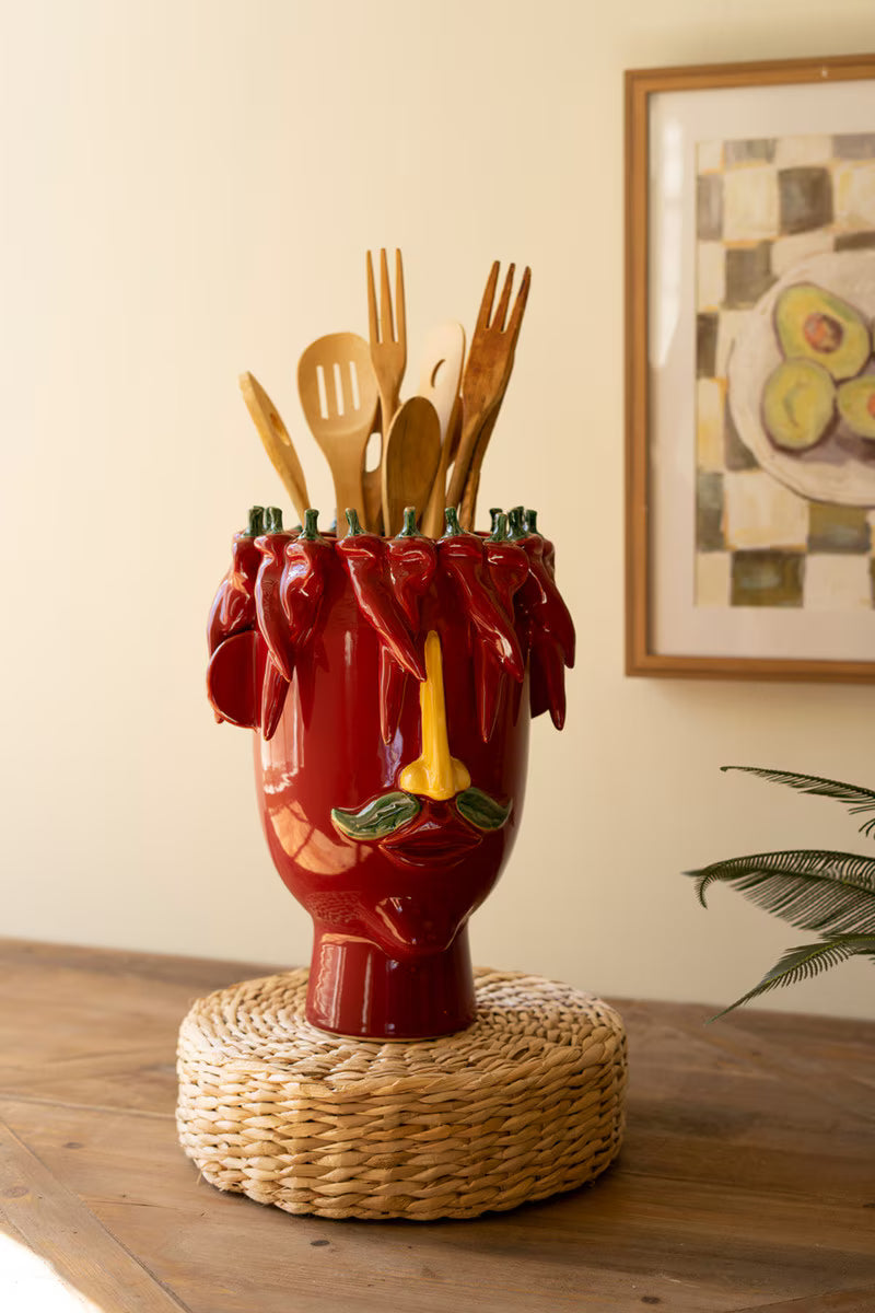 CERAMIC HEAD PLANTER - RED PEPPERS