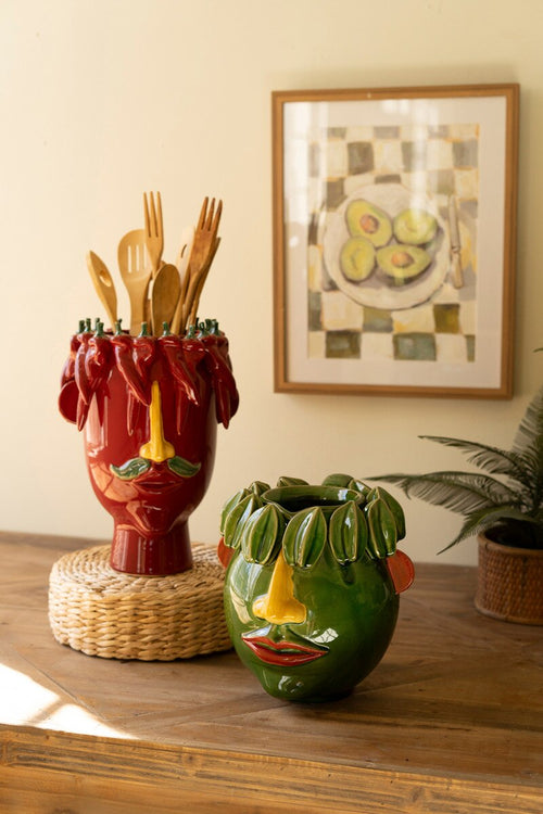 CERAMIC HEAD PLANTER - RED PEPPERS