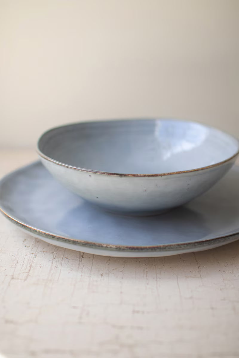 Set of 12 Cloud Ceramic Dinner Plate and Bowl