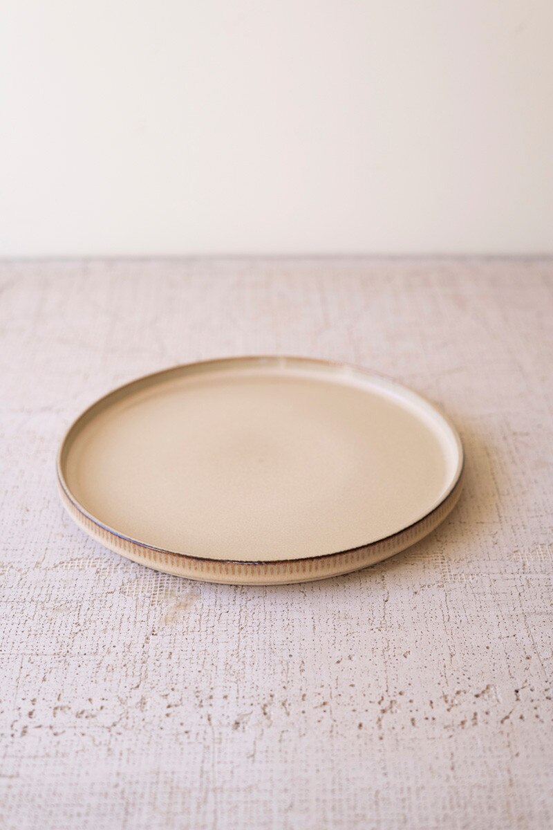 Set of 3 Khaki Ceramic Dinner Plate, Salad Plate and Bowl