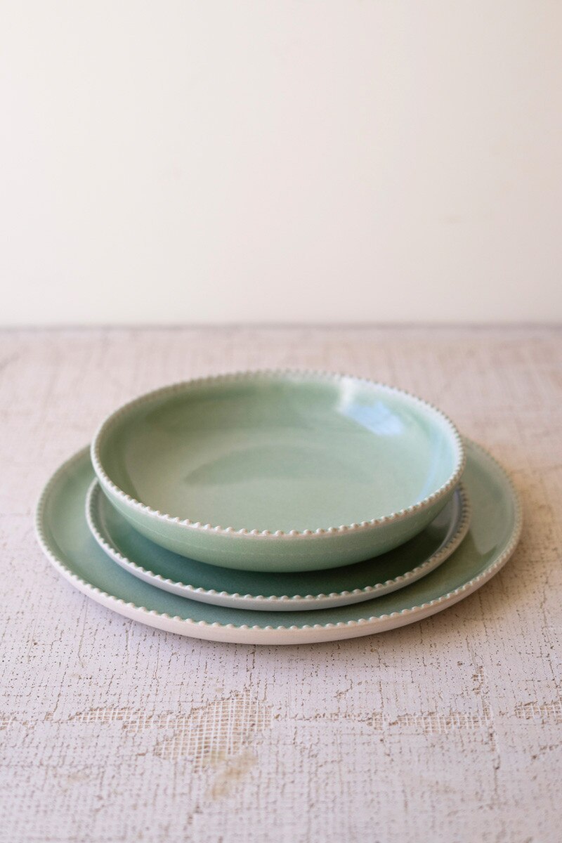 Set of 3 Sea Mist Ceramic Dinner Plate, Salad Plate and Bowl