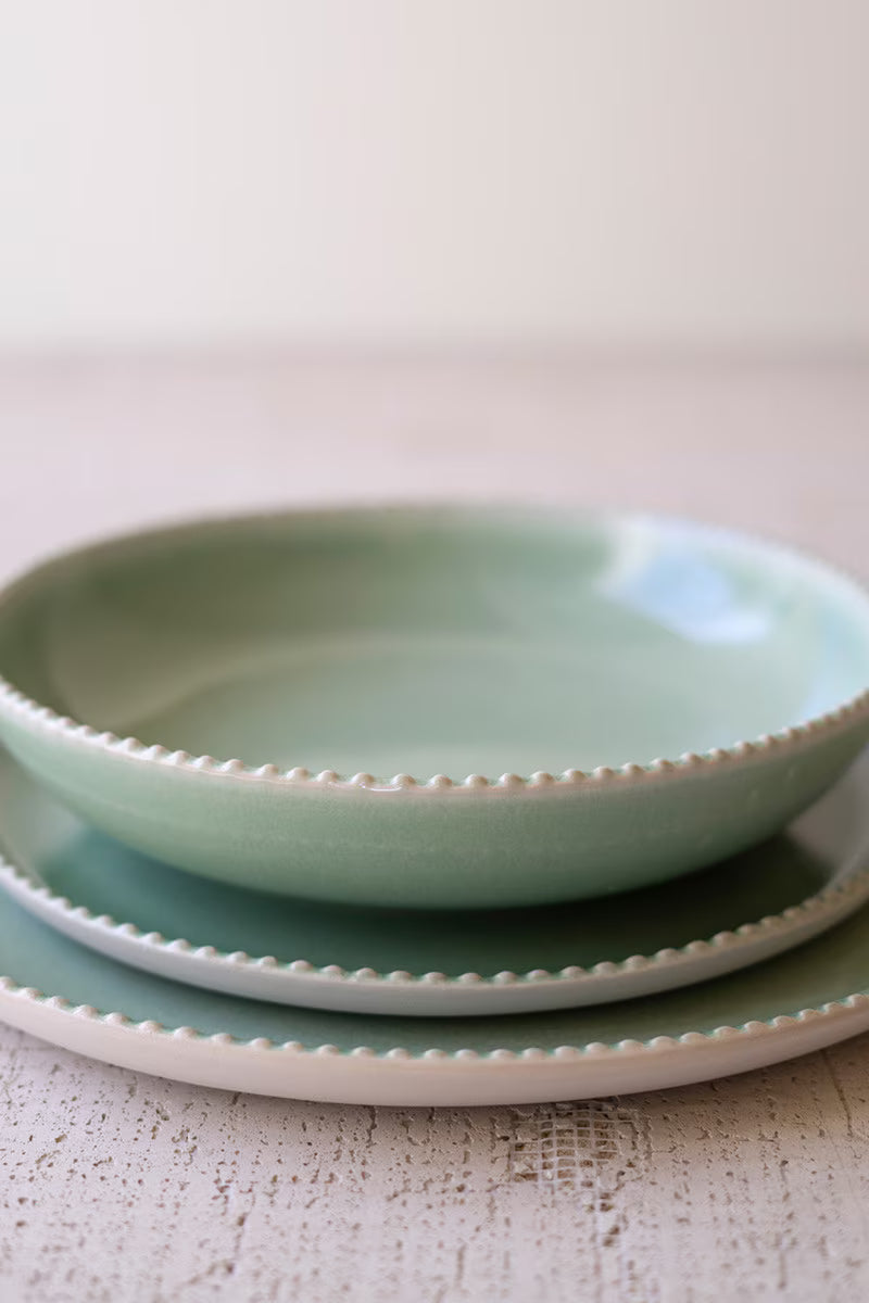 Set of 3 Sea Mist Ceramic Dinner Plate, Salad Plate and Bowl