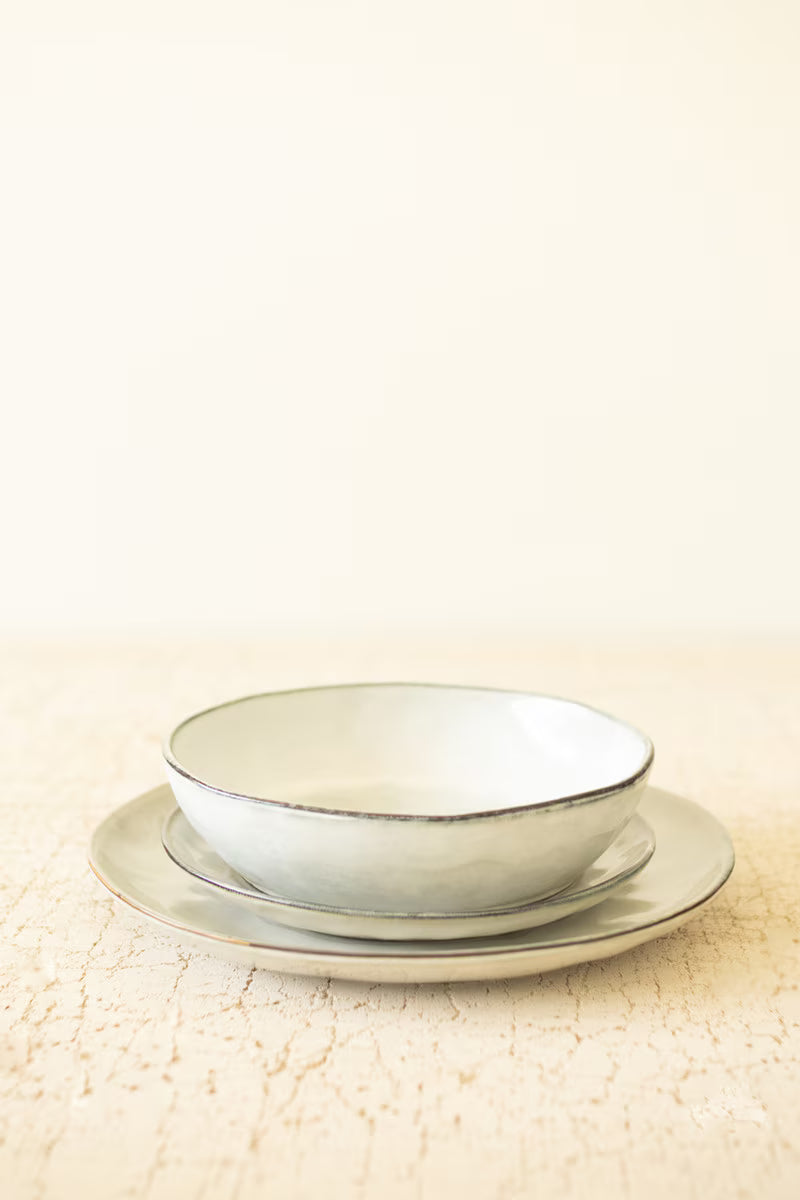 Set of 3 Antique Grey Ceramic Dinner Plate, Salad Plate and Bowl