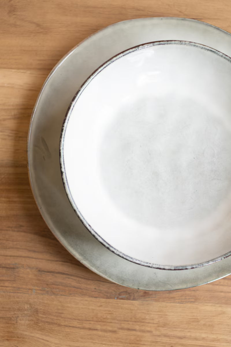 Set of 3 Antique Grey Ceramic Dinner Plate, Salad Plate and Bowl