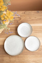 Set of 3 Antique Grey Ceramic Dinner Plate, Salad Plate and Bowl