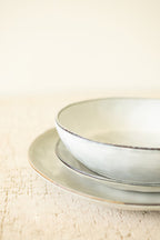 Set of 3 Antique Grey Ceramic Dinner Plate, Salad Plate and Bowl
