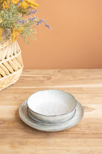 Set of 3 Antique Grey Ceramic Dinner Plate, Salad Plate and Bowl