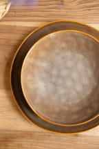 Set of 3 Antique Brown Ceramic Dinner Plate, Salad Plate and Bowl