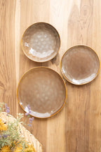 Set of 3 Antique Brown Ceramic Dinner Plate, Salad Plate and Bowl