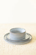 Set of 3 Blue Ceramic Dinner Plate, Salad Plate and Bowl with Ridges