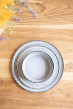 Set of 3 Blue Ceramic Dinner Plate, Salad Plate and Bowl with Ridges