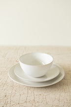 Set of 3 Antique White Ceramic Dinner Plate, Salad Plate and Bowl
