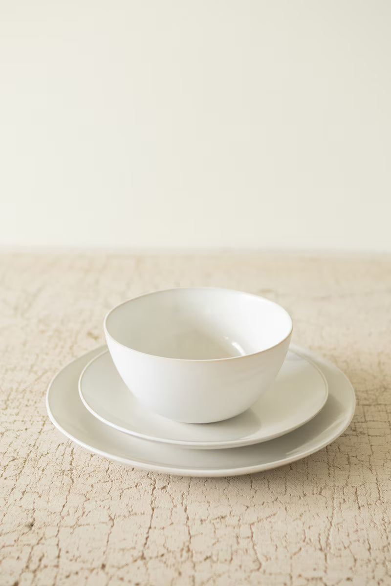Set of 3 Antique White Ceramic Dinner Plate, Salad Plate and Bowl