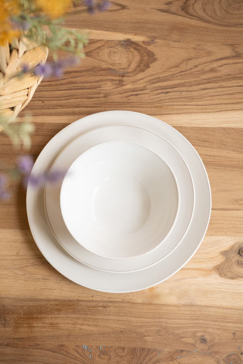 Set of 3 Antique White Ceramic Dinner Plate, Salad Plate and Bowl