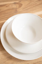 Set of 3 Antique White Ceramic Dinner Plate, Salad Plate and Bowl